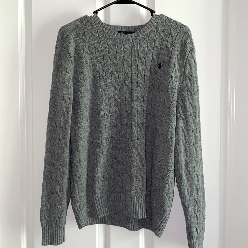 Heather gray Polo sweater.